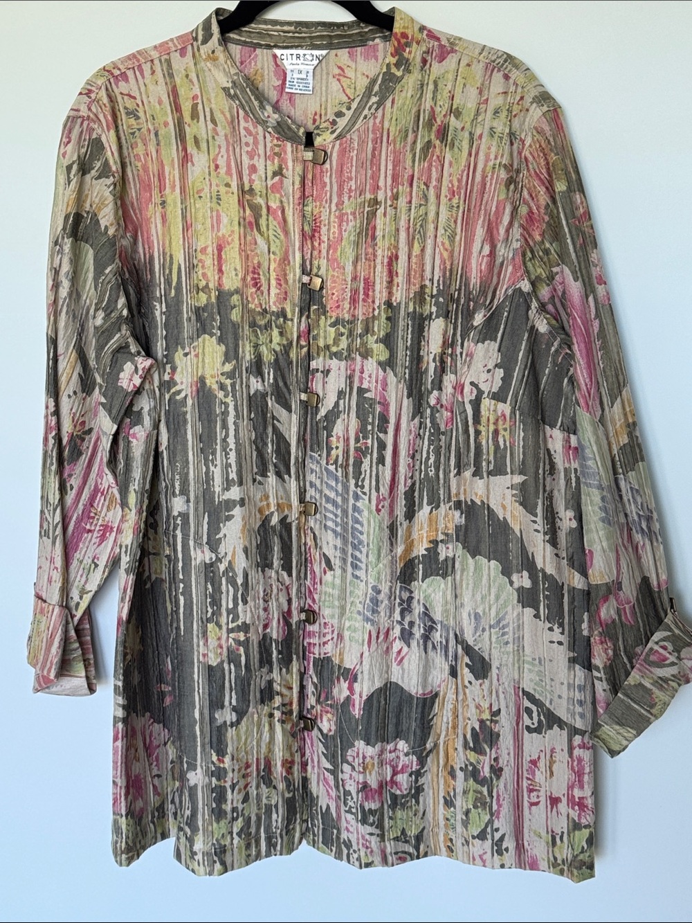 Citron Floral Multicolor Mandarin Collar Shirt Jacket